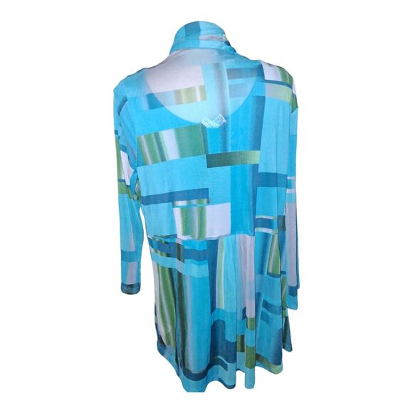 Susan Graver Blue Green Geometric Cardigan & Tank Twin Set Large Women’s Knit - Picture 11 of 12